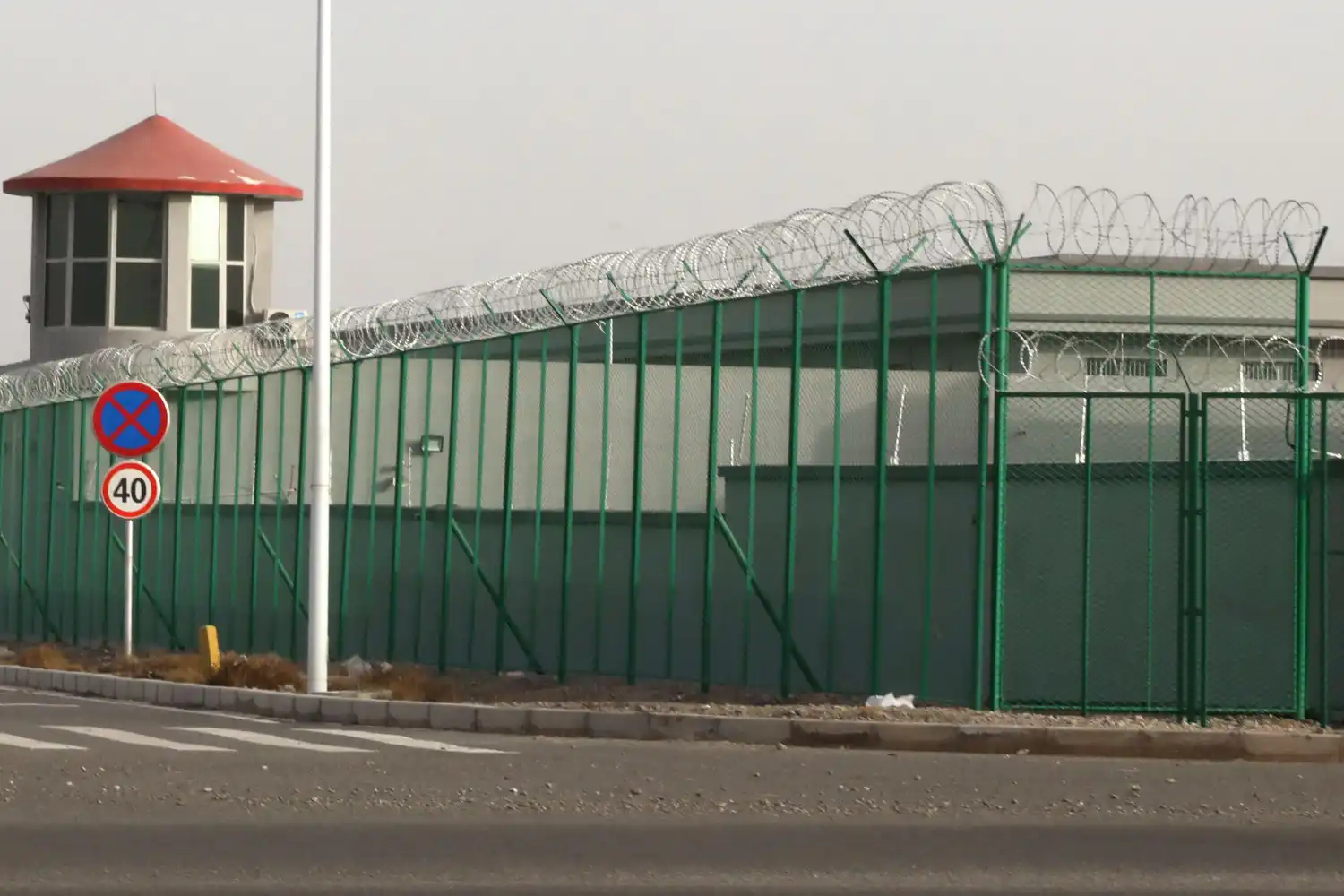 Outer fence of an Uyghur detention camp in Xinjiang
